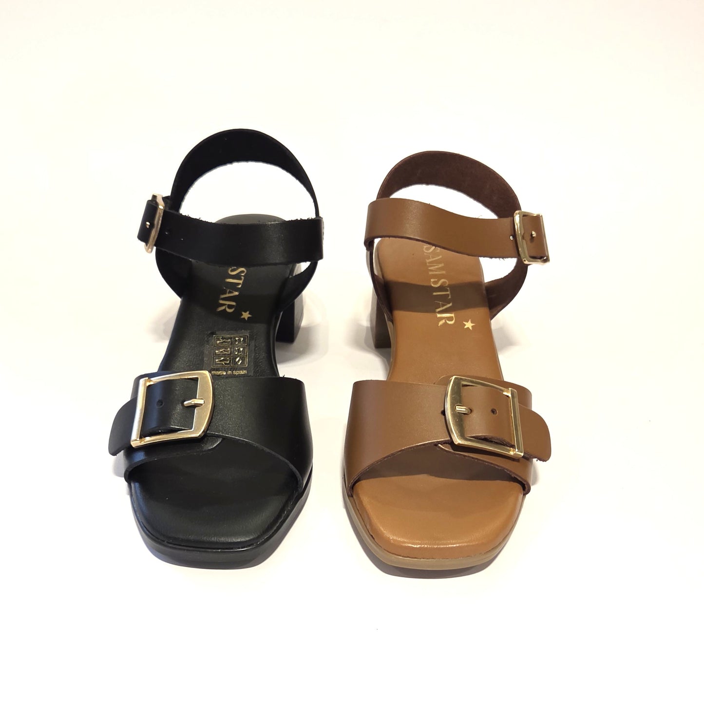6003 Spanish leather strappy sandals with buckles in Black and Brown (New)