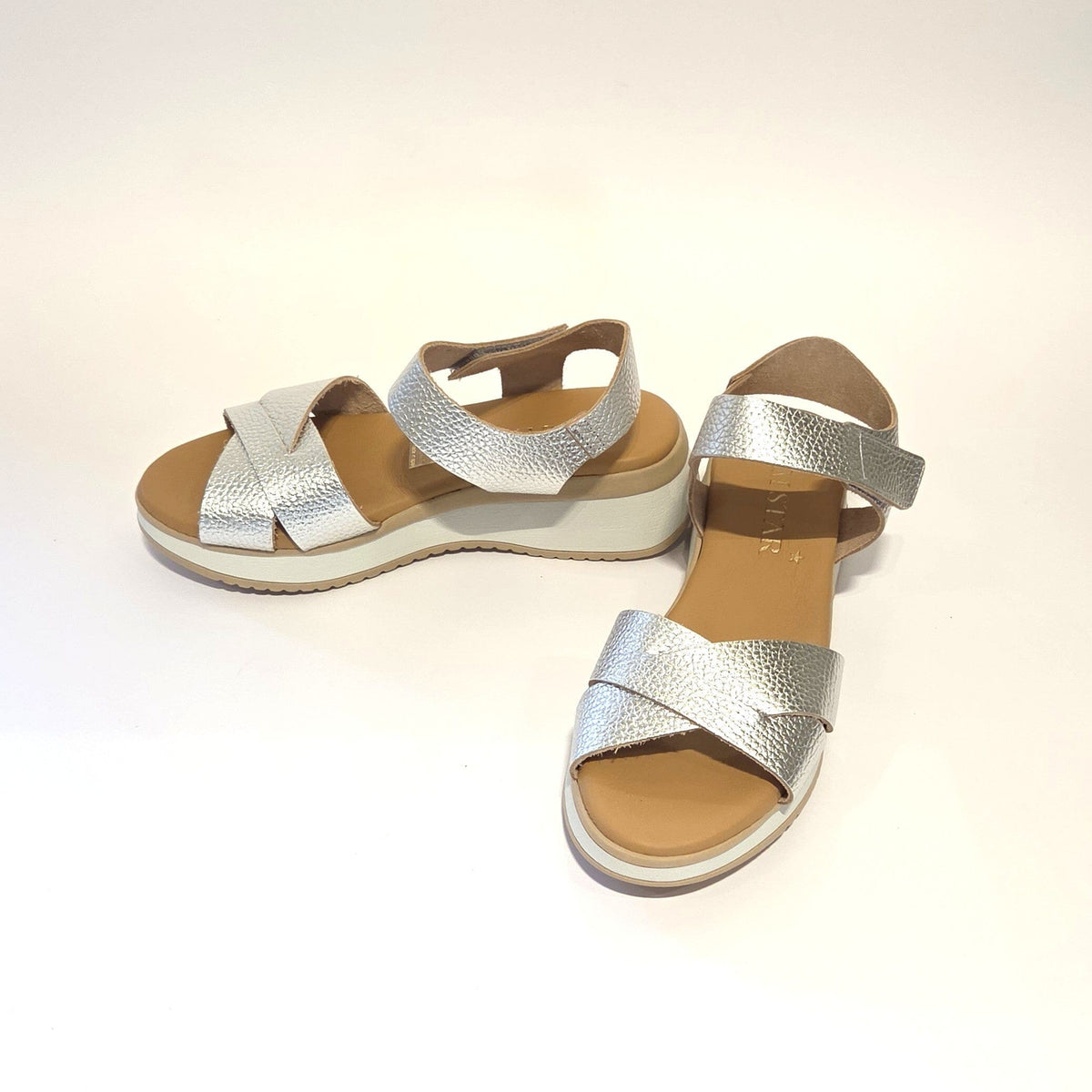 5944 Spanish leather Sport delux wedge with velcro in silver and black (New) sandals Sam Star Shoes 