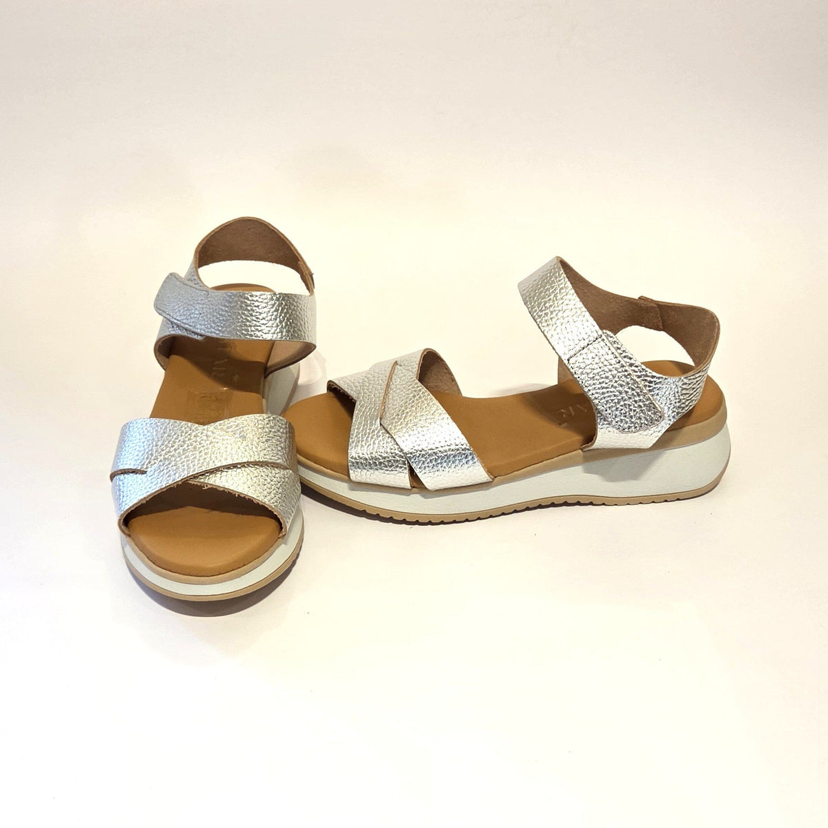 5944 Spanish leather Sport delux wedge with velcro in silver and black (New) sandals Sam Star Shoes 