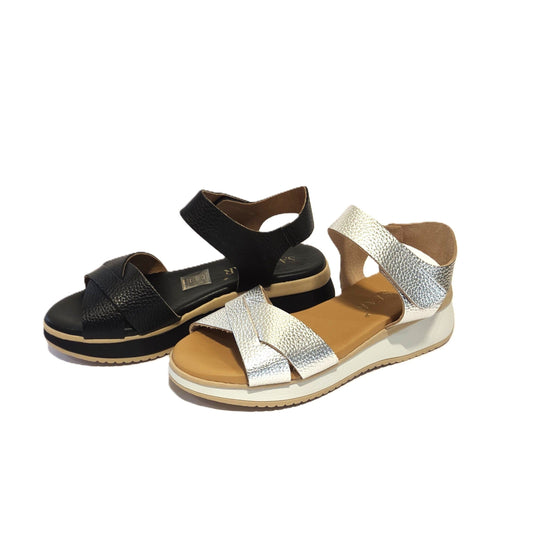 5944 Spanish leather Sport delux wedge with velcro in silver and black (New) sandals Sam Star Shoes 
