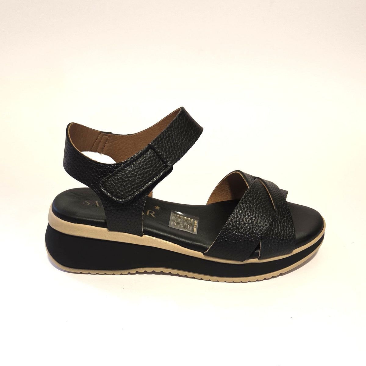 5944 Spanish leather Sport delux wedge with velcro in silver and black (New) sandals Sam Star Shoes 