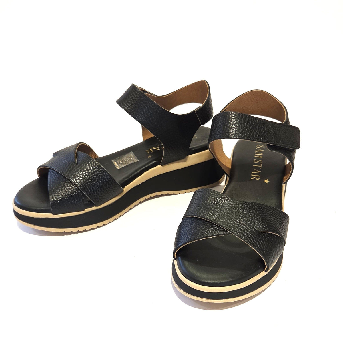 5944 Spanish leather Sport delux wedge with velcro in silver and black (New) sandals Sam Star Shoes Black 36/3 