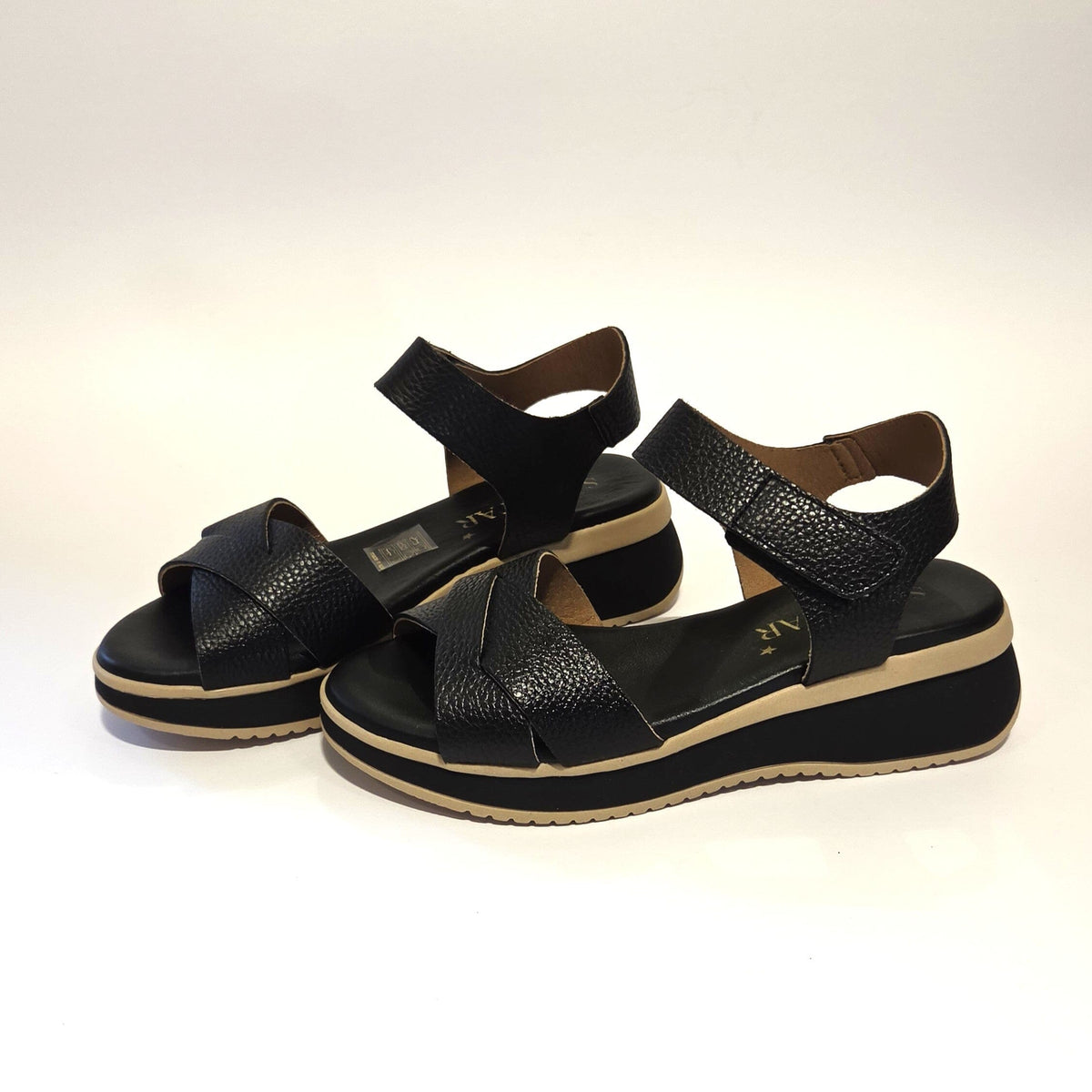 5944 Spanish leather Sport delux wedge with velcro in silver and black (New) sandals Sam Star Shoes 