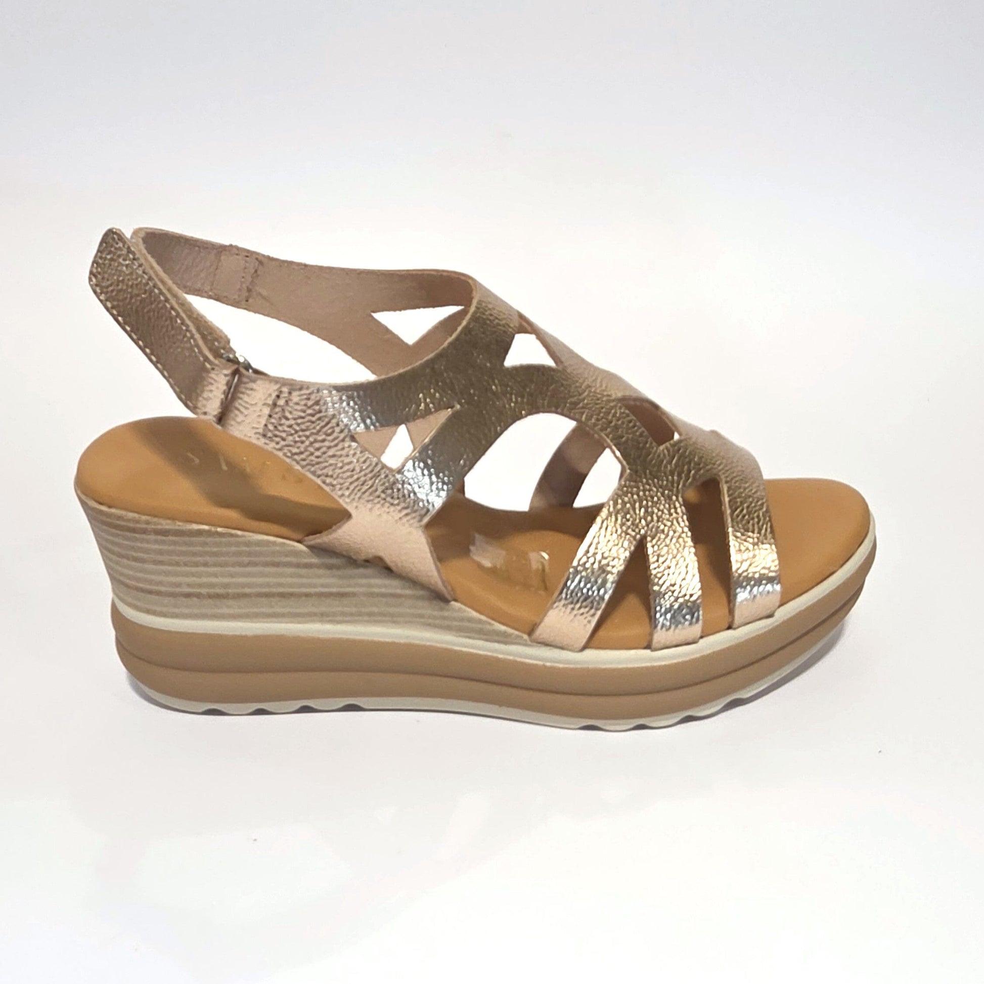 5992 Spanish laser cut leather wedge with cushion inside in champaign & white (New) sandals Sam Star Shoes Champaign 36/3 