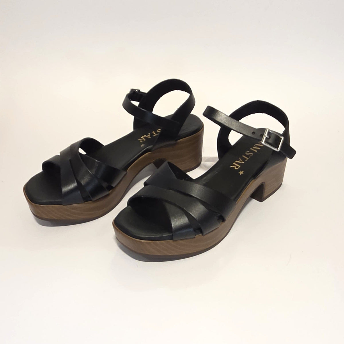 5923 Spanish leather strappy sandals with block heel in Red and Black (New) sandals Sam Star Shoes Black 36/3 