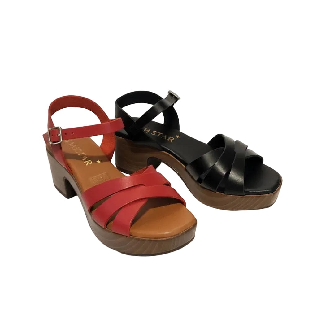 5923 Spanish leather strappy sandals with block heel in Red and Black (New) sandals Sam Star Shoes 