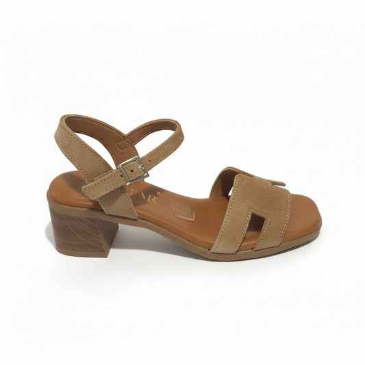 5901 Spanish leather sandals in block heel in suede taupe (New) sandals Sam Star Shoes 