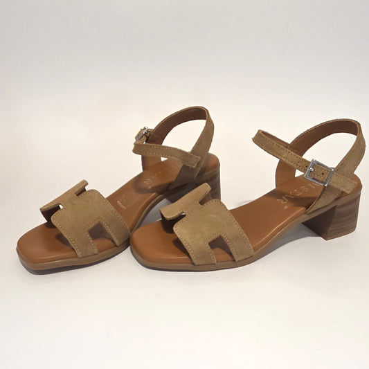 5901 Spanish leather sandals in block heel in suede taupe (New) sandals Sam Star Shoes 