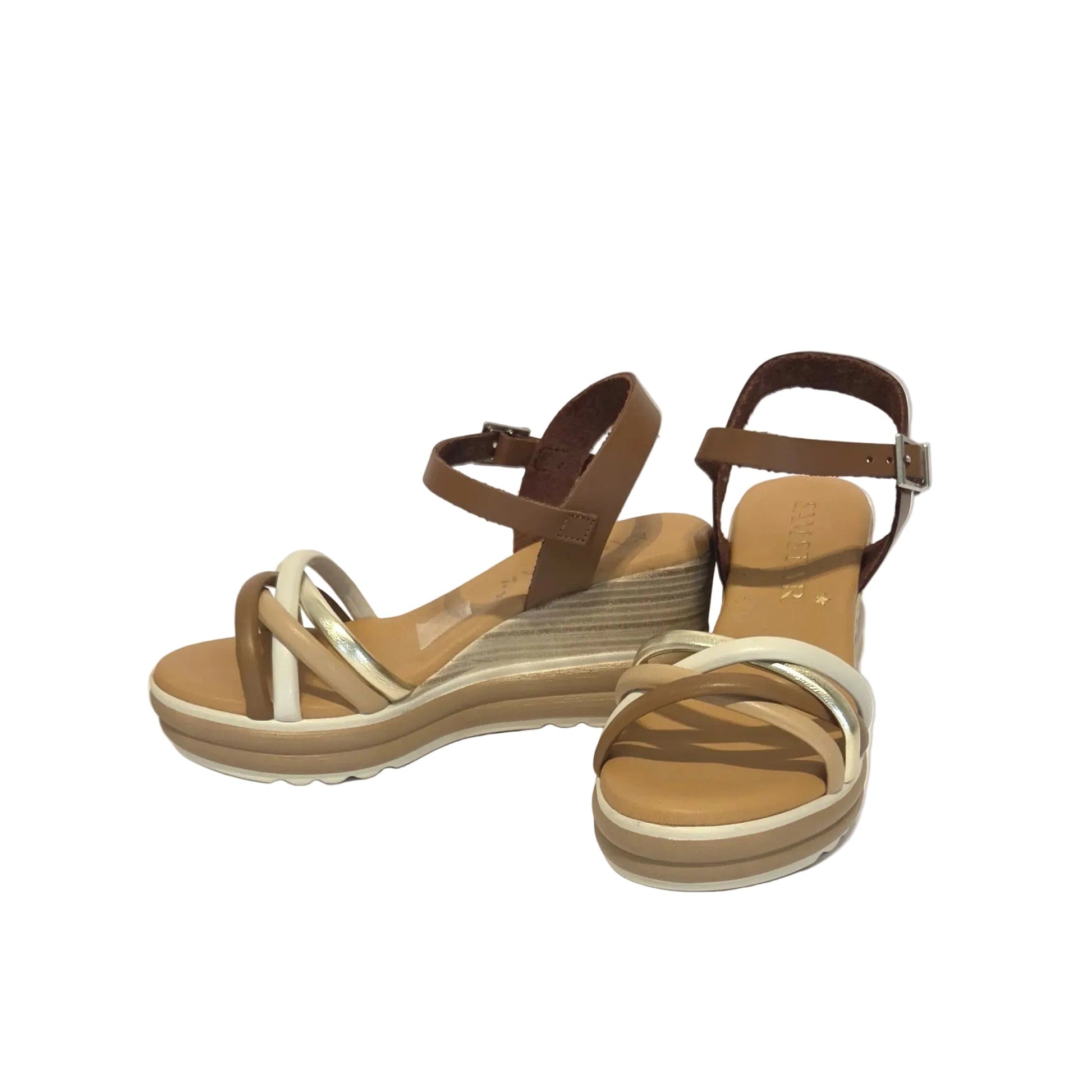 5994 Spanish strappy leather wedge with cushion inside in tan/multi colour (New) sandals Sam Star Shoes 