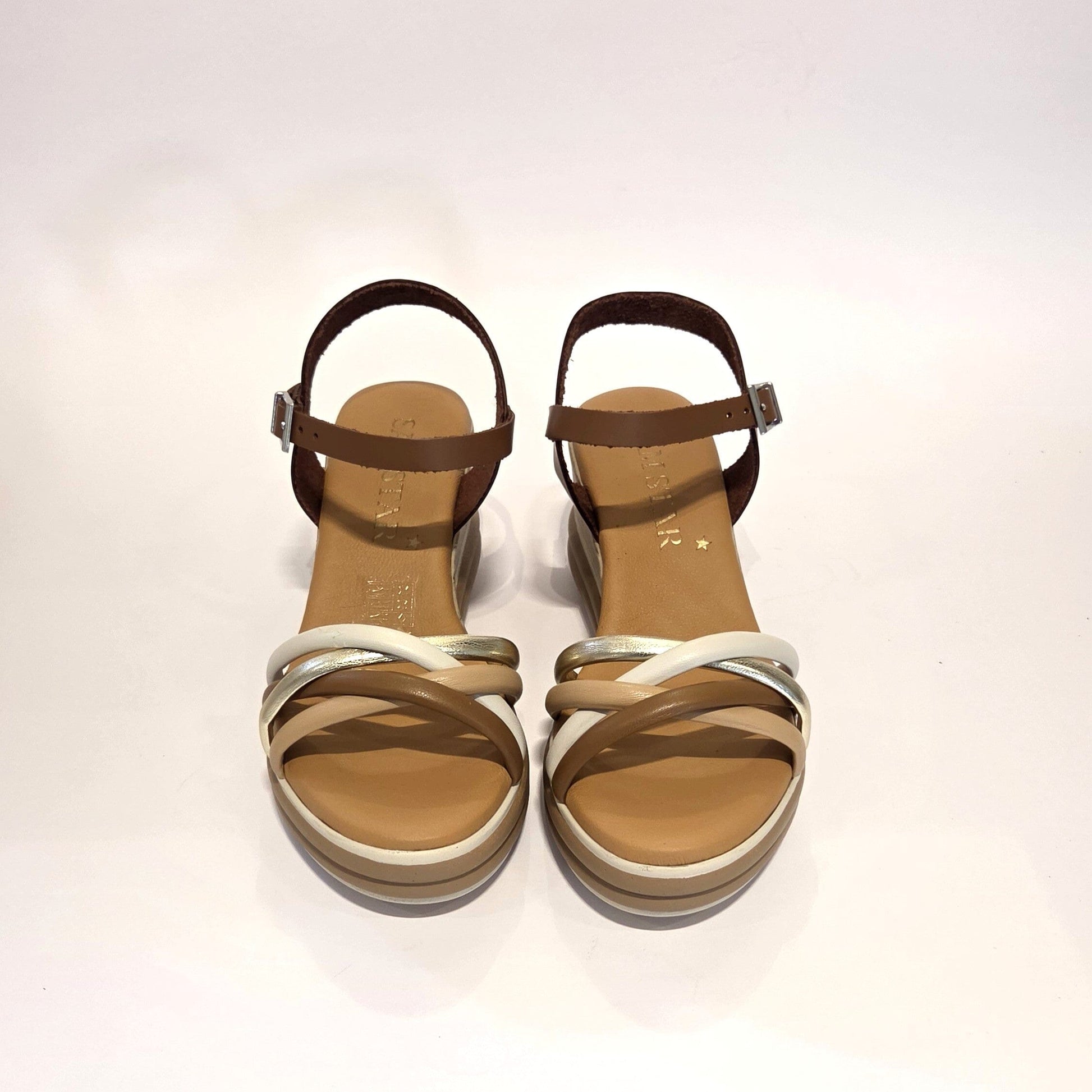 5994 Spanish strappy leather wedge with cushion inside in tan/multi colour (New) sandals Sam Star Shoes 