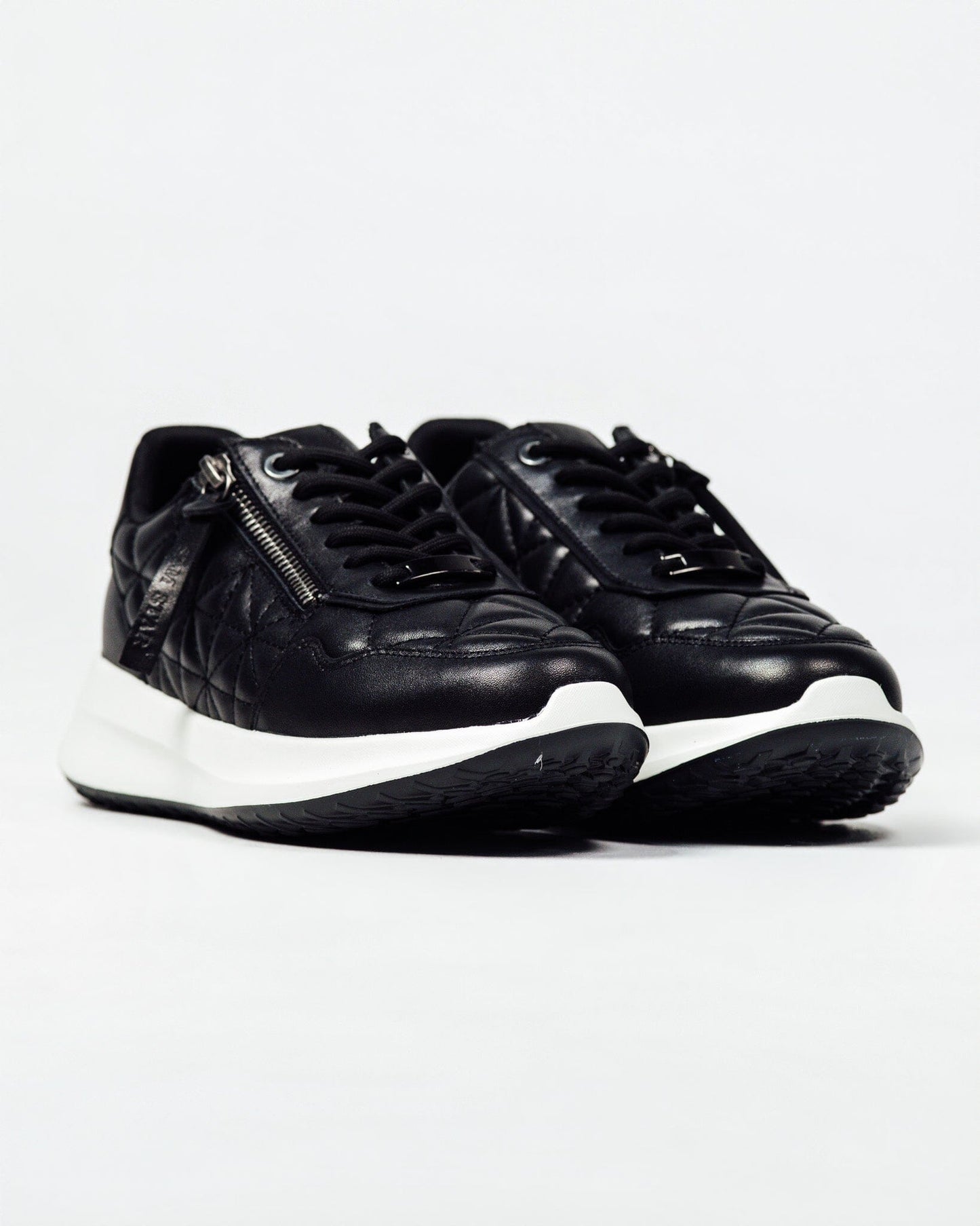 SS26008 Leather sneakers with quilted detail & cushion sole in Black & Tan (New) sneakers Sam Star shoes 