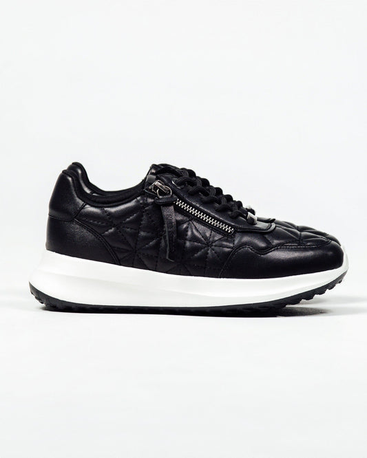 SS26008 Leather sneakers with quilted detail & cushion sole in Black & Tan (New) sneakers Sam Star shoes Black 36/3 