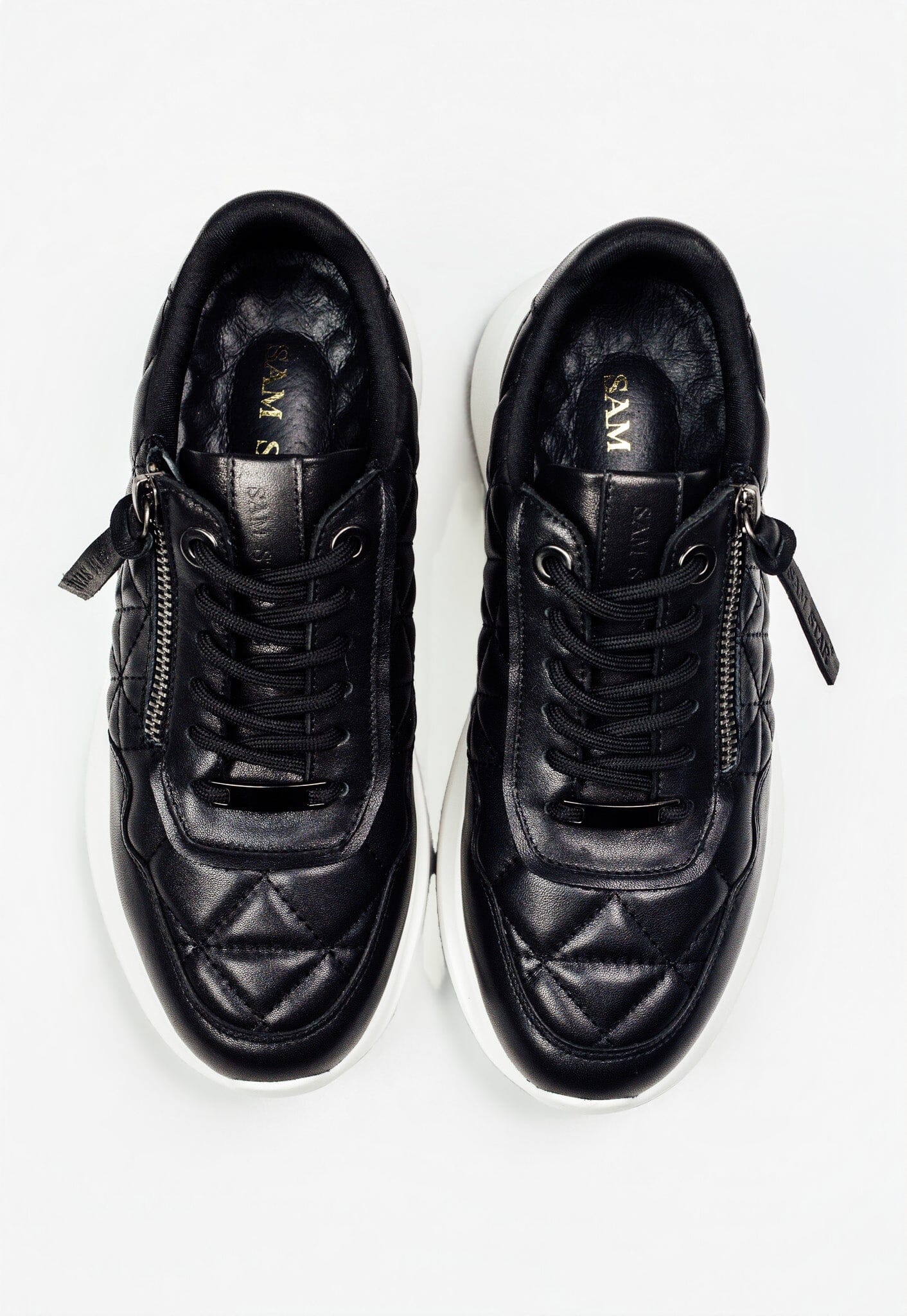 SS26008 Leather sneakers with quilted detail & cushion sole in Black & Tan (New) sneakers Sam Star shoes 