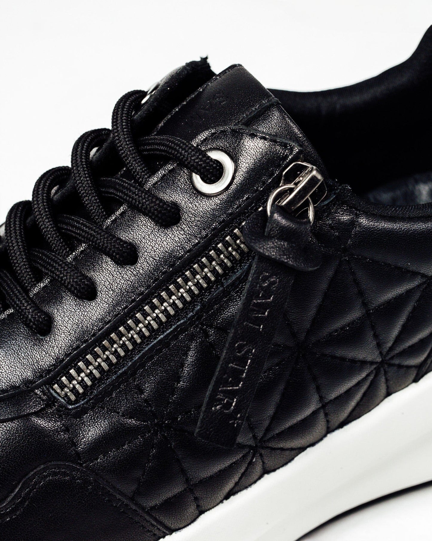 SS26008 Leather sneakers with quilted detail & cushion sole in Black & Tan (New) sneakers Sam Star shoes 