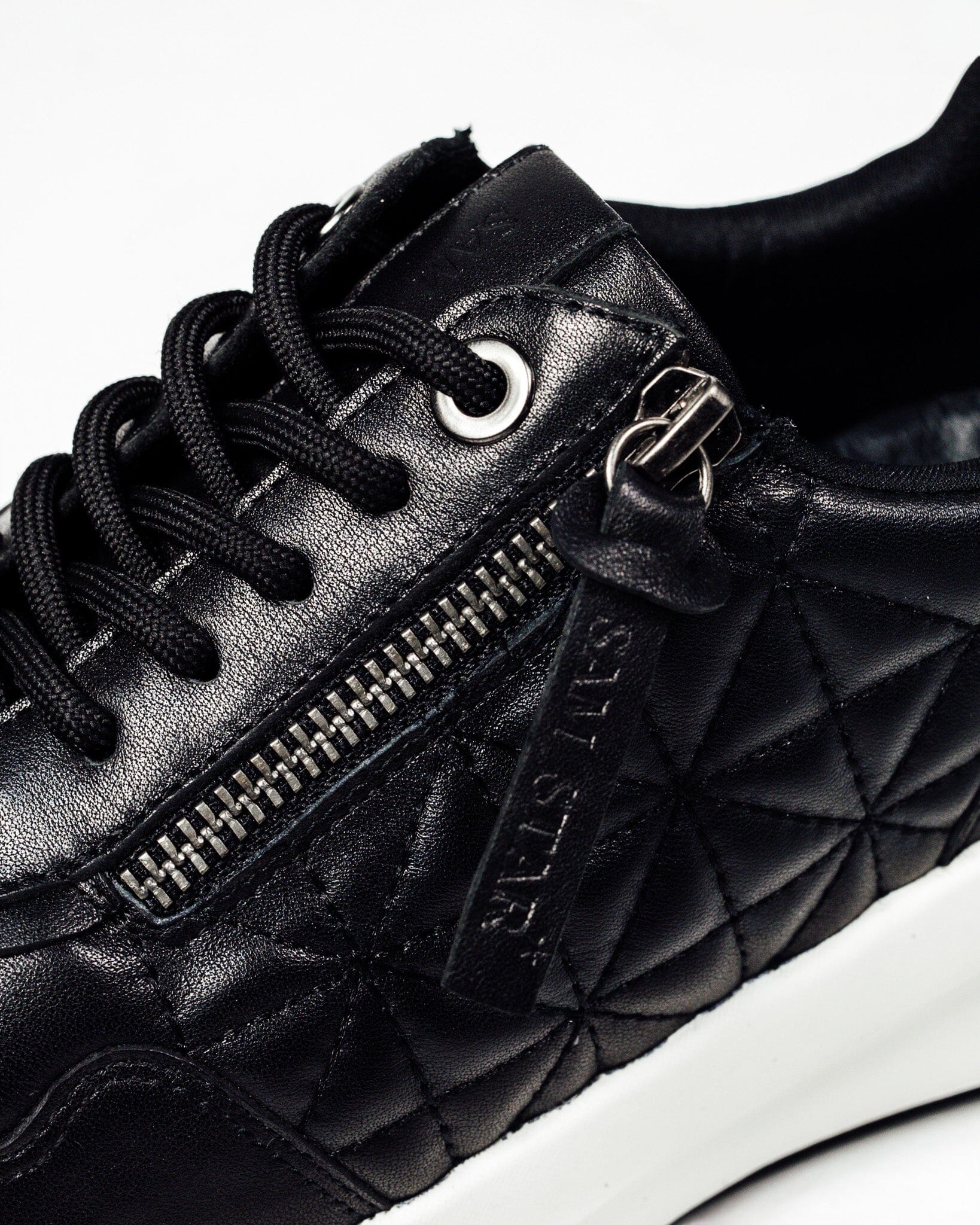 SS26008 Leather sneakers with quilted detail & cushion sole in Black & Tan (New) sneakers Sam Star shoes 