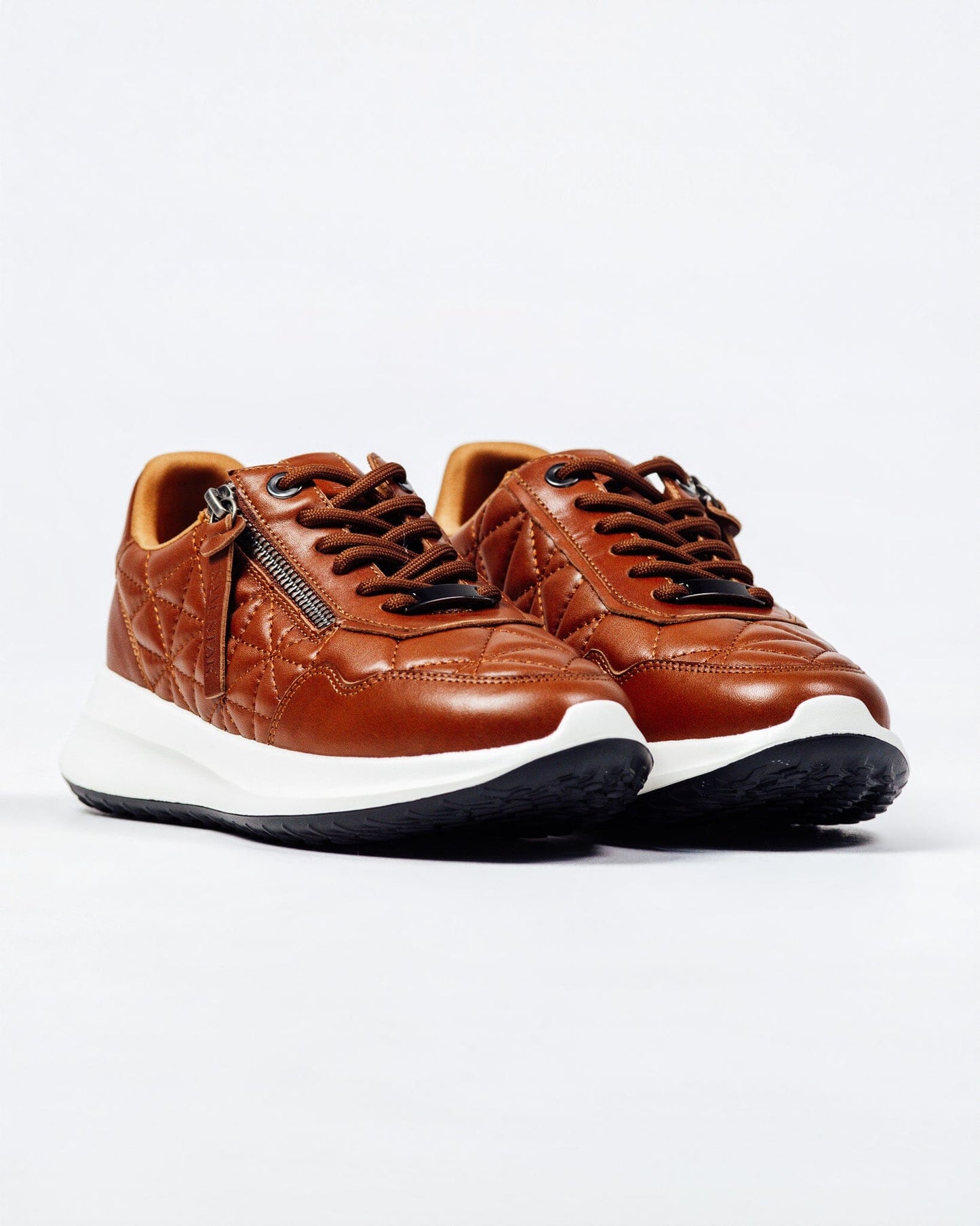 SS26008 Leather sneakers with quilted detail & cushion sole in Black & Tan (New) sneakers Sam Star shoes 