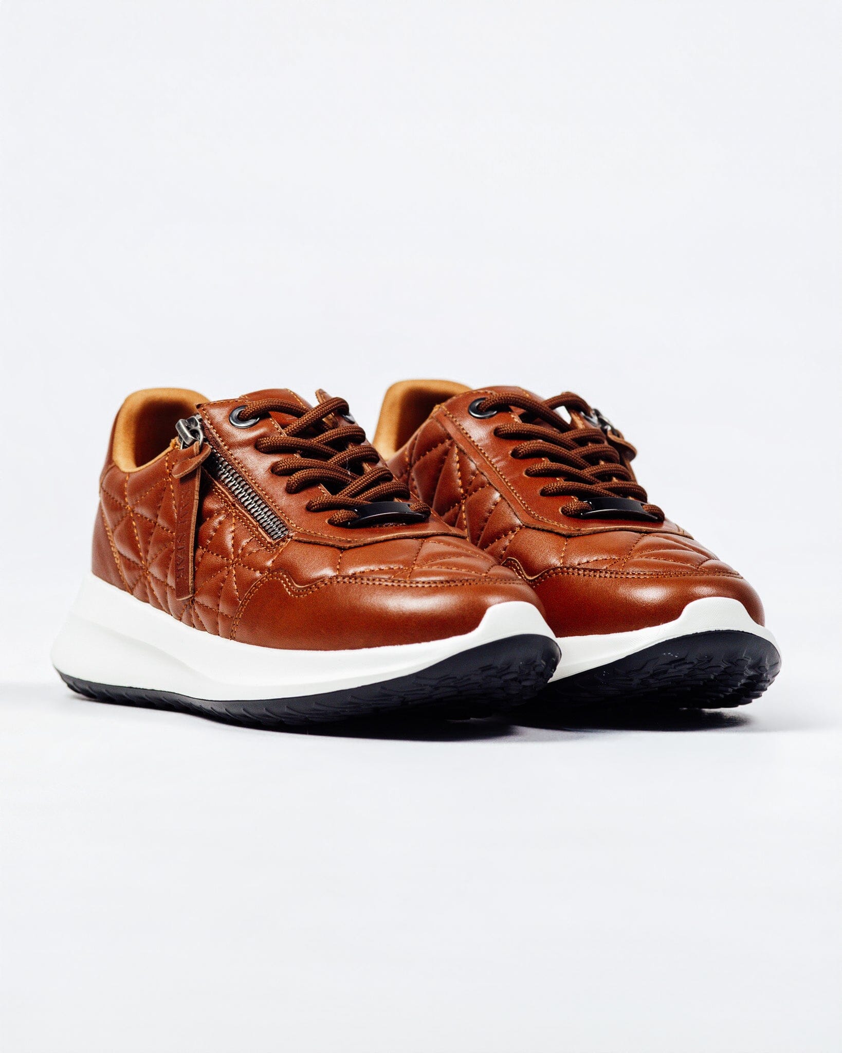 SS26008 Leather sneakers with quilted detail & cushion sole in Black & Tan (New) sneakers Sam Star shoes 