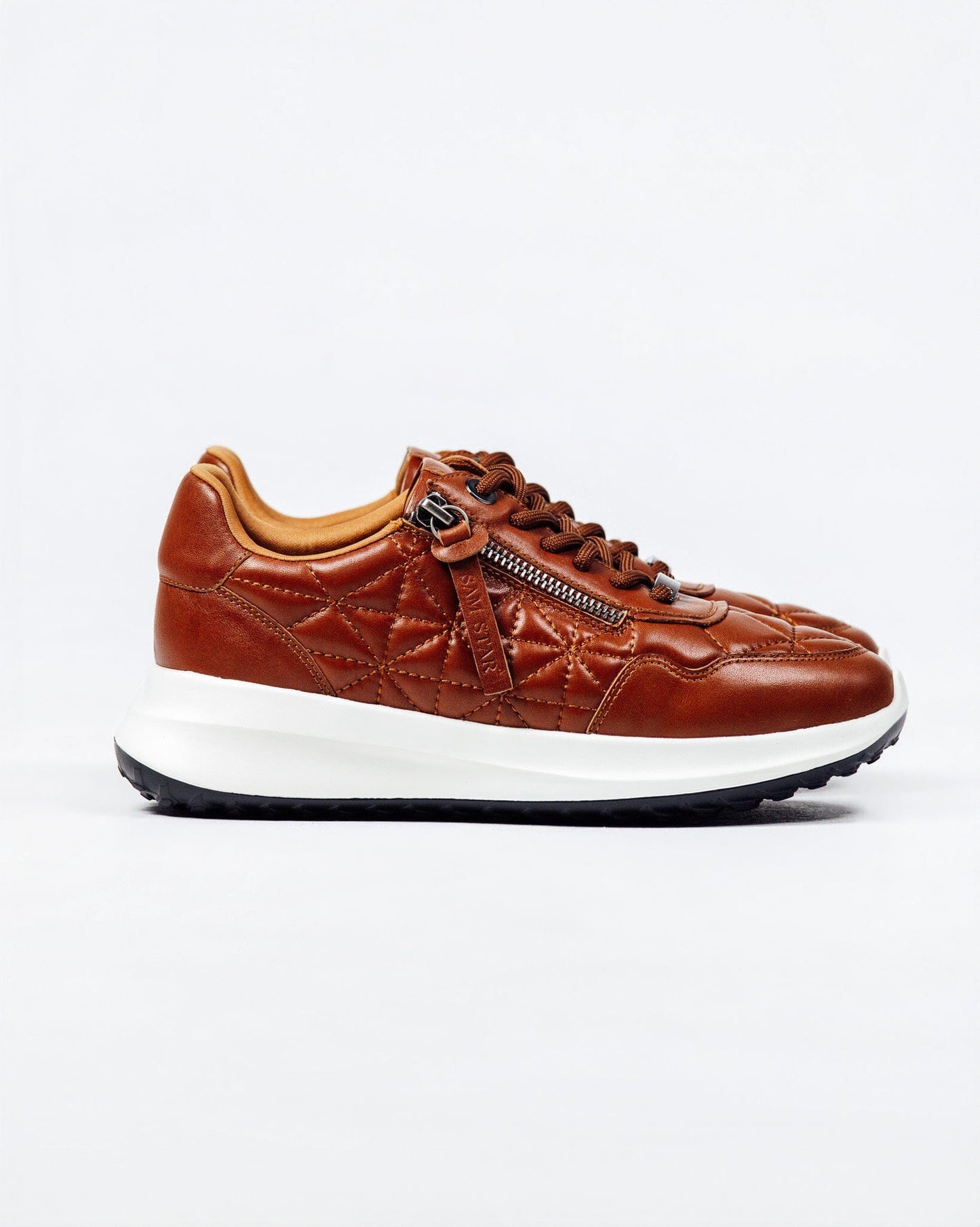 SS26008 Leather sneakers with quilted detail & cushion sole in Black & Tan (New) sneakers Sam Star shoes Tan 36/3 