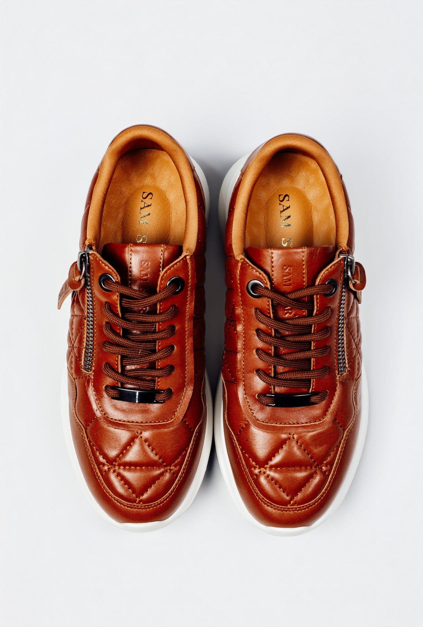 SS26008 Leather sneakers with quilted detail & cushion sole in Black & Tan (New) sneakers Sam Star shoes 