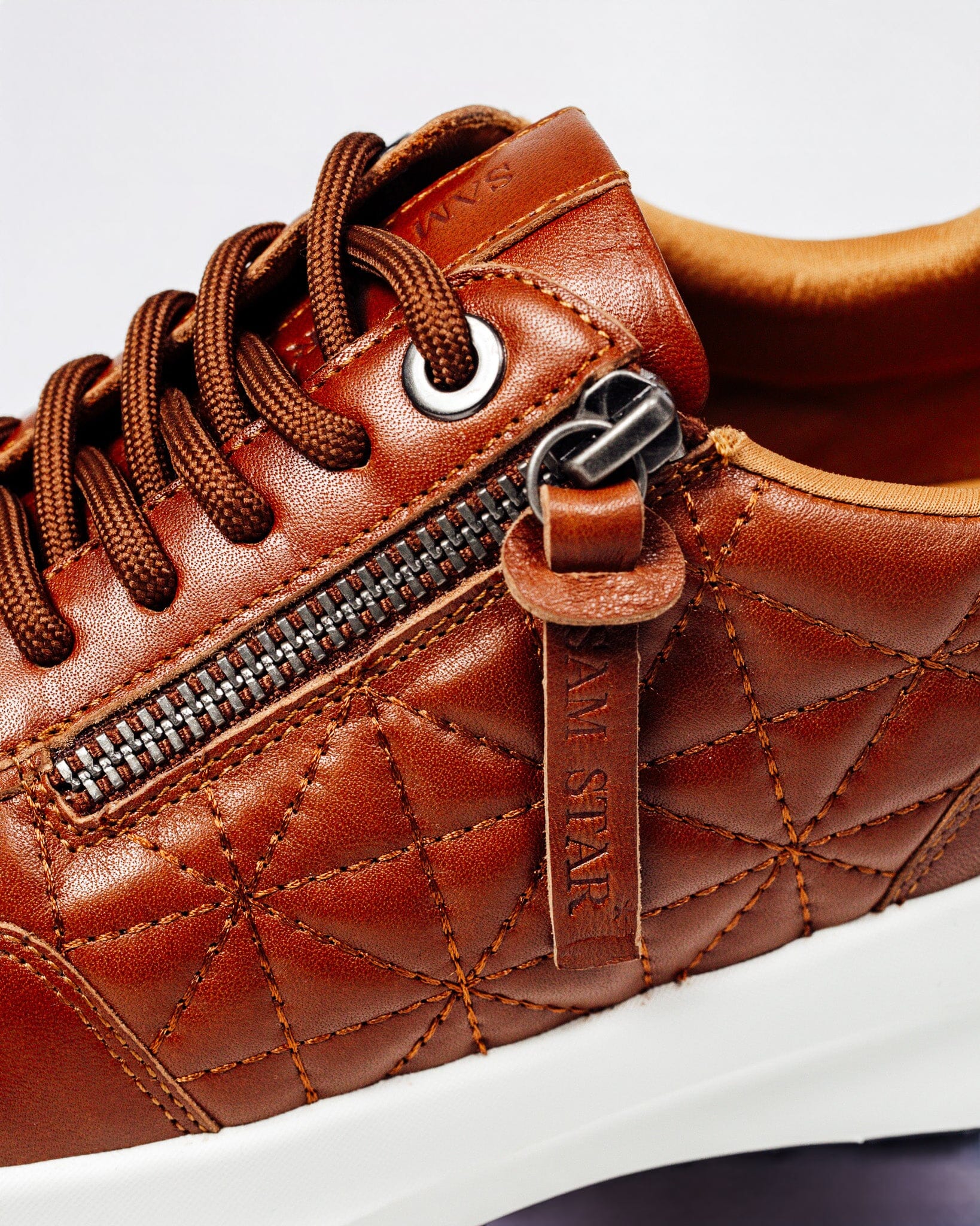 SS26008 Leather sneakers with quilted detail & cushion sole in Black & Tan (New) sneakers Sam Star shoes 