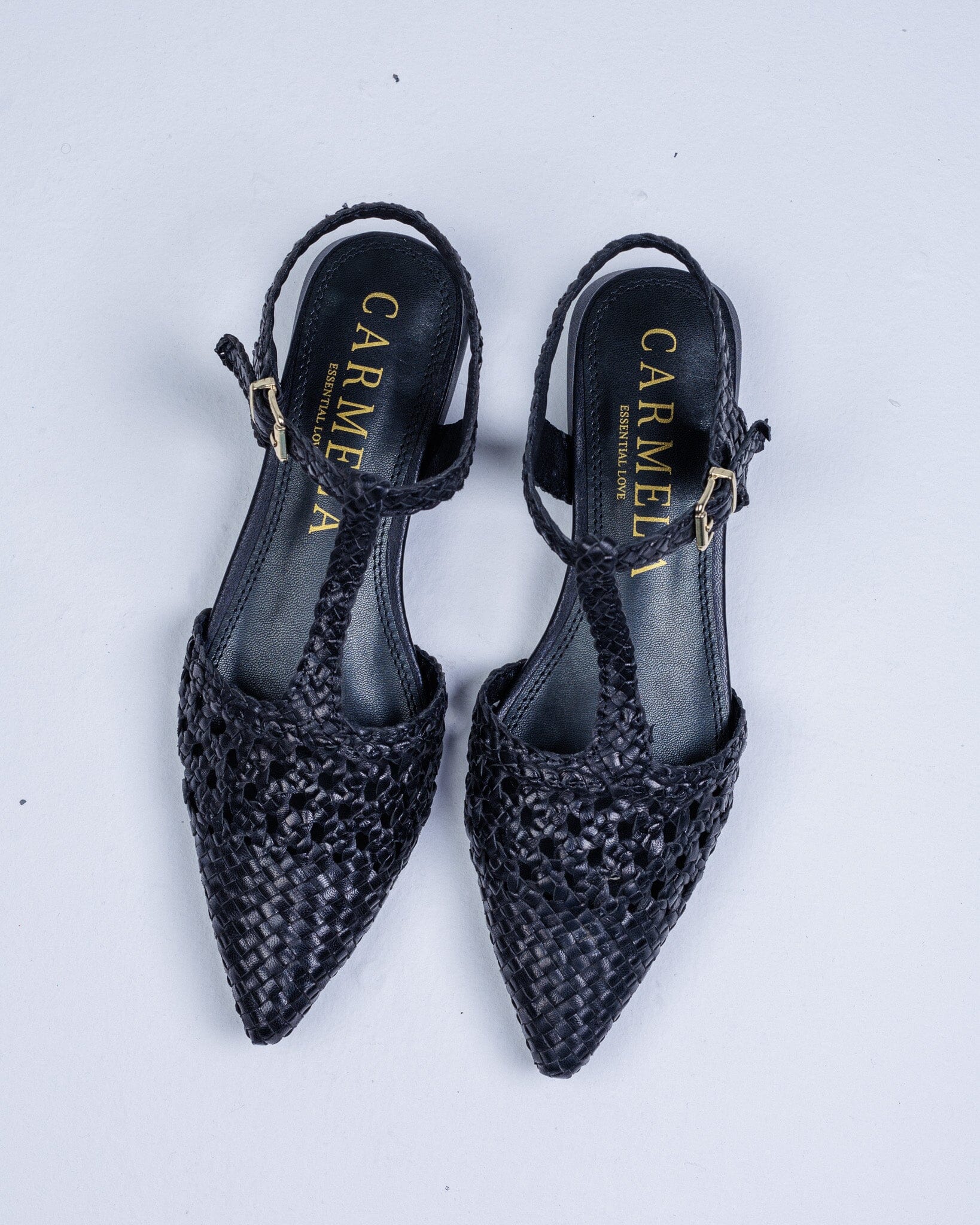 163132 Spanish Leather T bar woven flat shoes Black and Gold (New) ladies shoes Sam Star shoes 