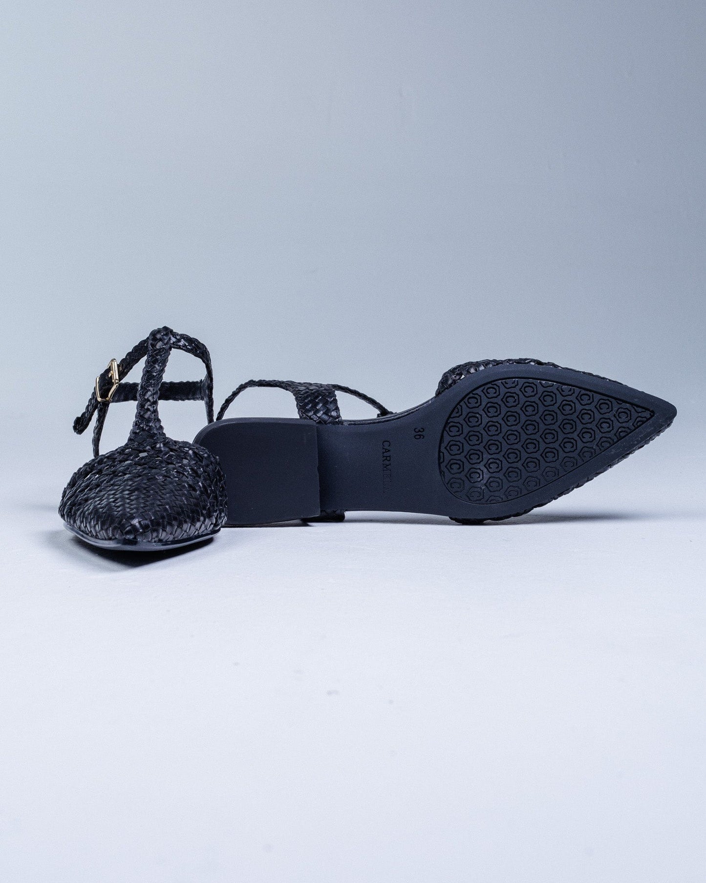 163132 Spanish Leather T bar woven flat shoes Black and Gold (New) ladies shoes Sam Star shoes 