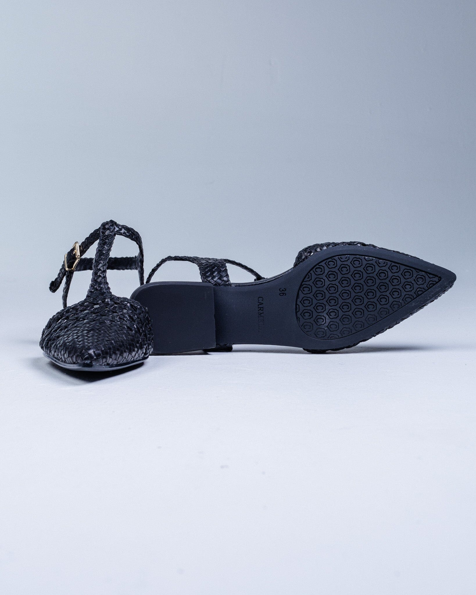 163132 Spanish Leather T bar woven flat shoes Black and Gold (New) ladies shoes Sam Star shoes 