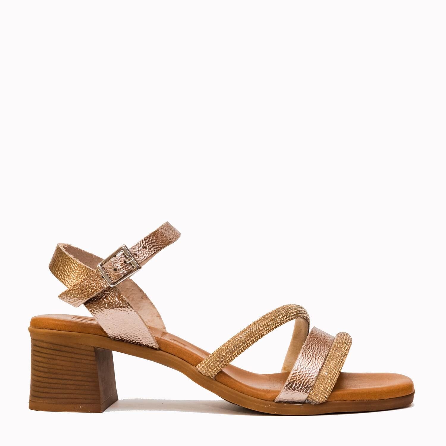 5355 Spanish leather sandals in block heel in rosegold sandals Sam Star Shoes Rosegold 36/3 