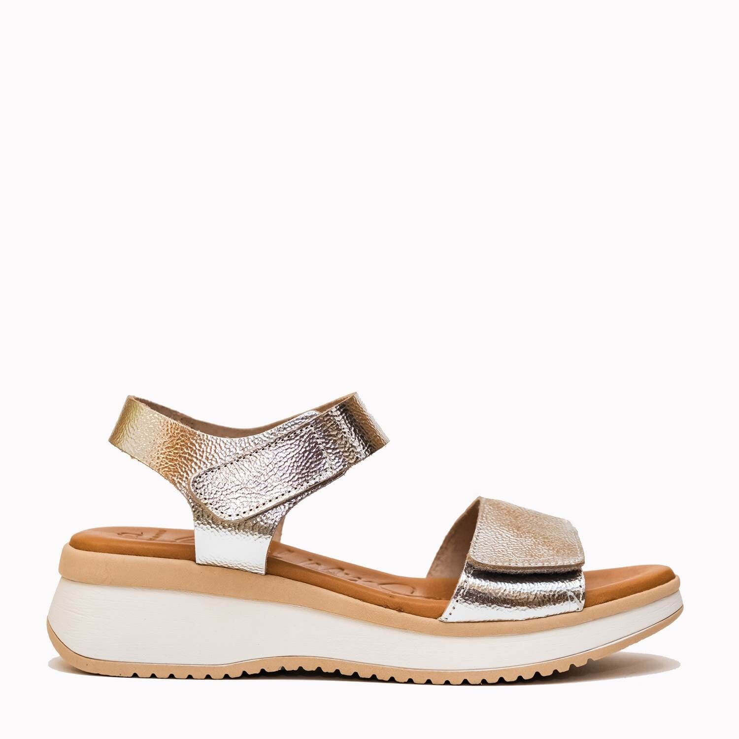 5411 Spanish leather Sport delux sandals/wedge with velcro in silver and white sandals Sam Star Shoes 