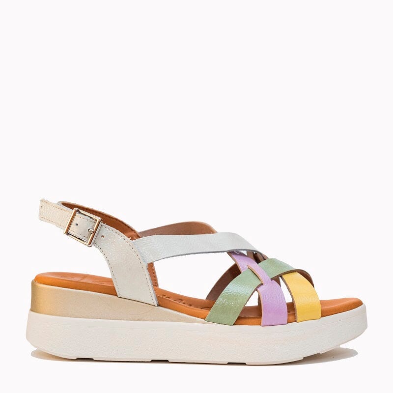 5670 Spanish leather Sport delux sandals/wedge in white/mutli colour sandals Sam Star Shoes White 36/3 