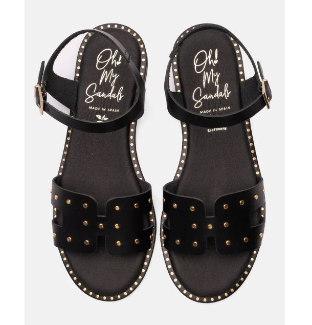 5577 Spanish leather sandals with studs detail in tan and black sandals Sam Star Shoes 