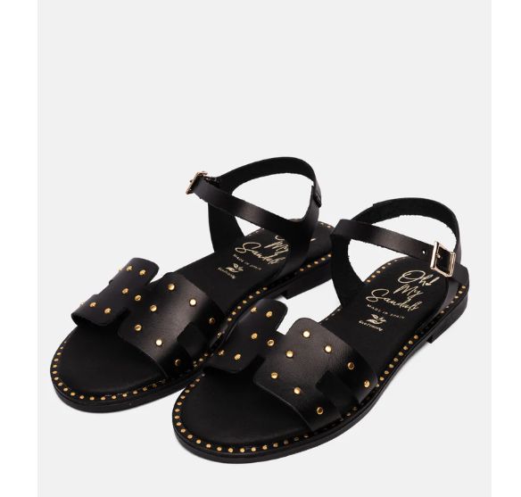 5577 Spanish leather sandals with studs detail in tan and black sandals Sam Star Shoes 
