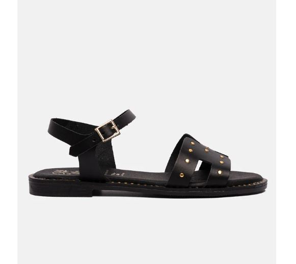 5577 Spanish leather sandals with studs detail in tan and black sandals Sam Star Shoes Black 36/3 