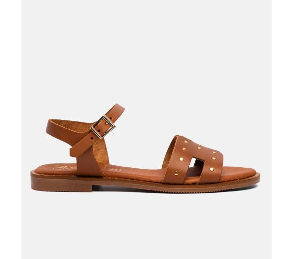 5577 Spanish leather sandals with studs detail in tan and black sandals Sam Star Shoes Tan 36/3 