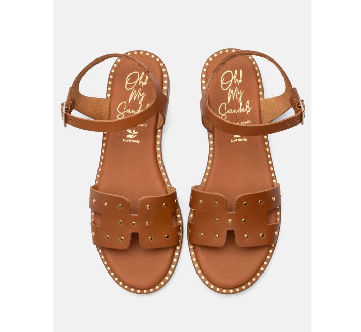 5577 Spanish leather sandals with studs detail in tan and black sandals Sam Star Shoes 