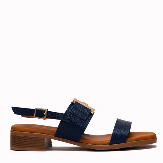 5606 Spanish leather sandals with gold buckle in Navy sandals Sam Star Shoes Navy 36/3 