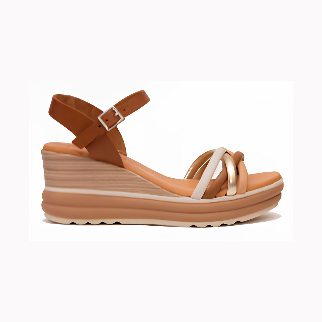 5994 Spanish strappy leather wedge with cushion inside in tan/multi colour (New) sandals Sam Star Shoes 