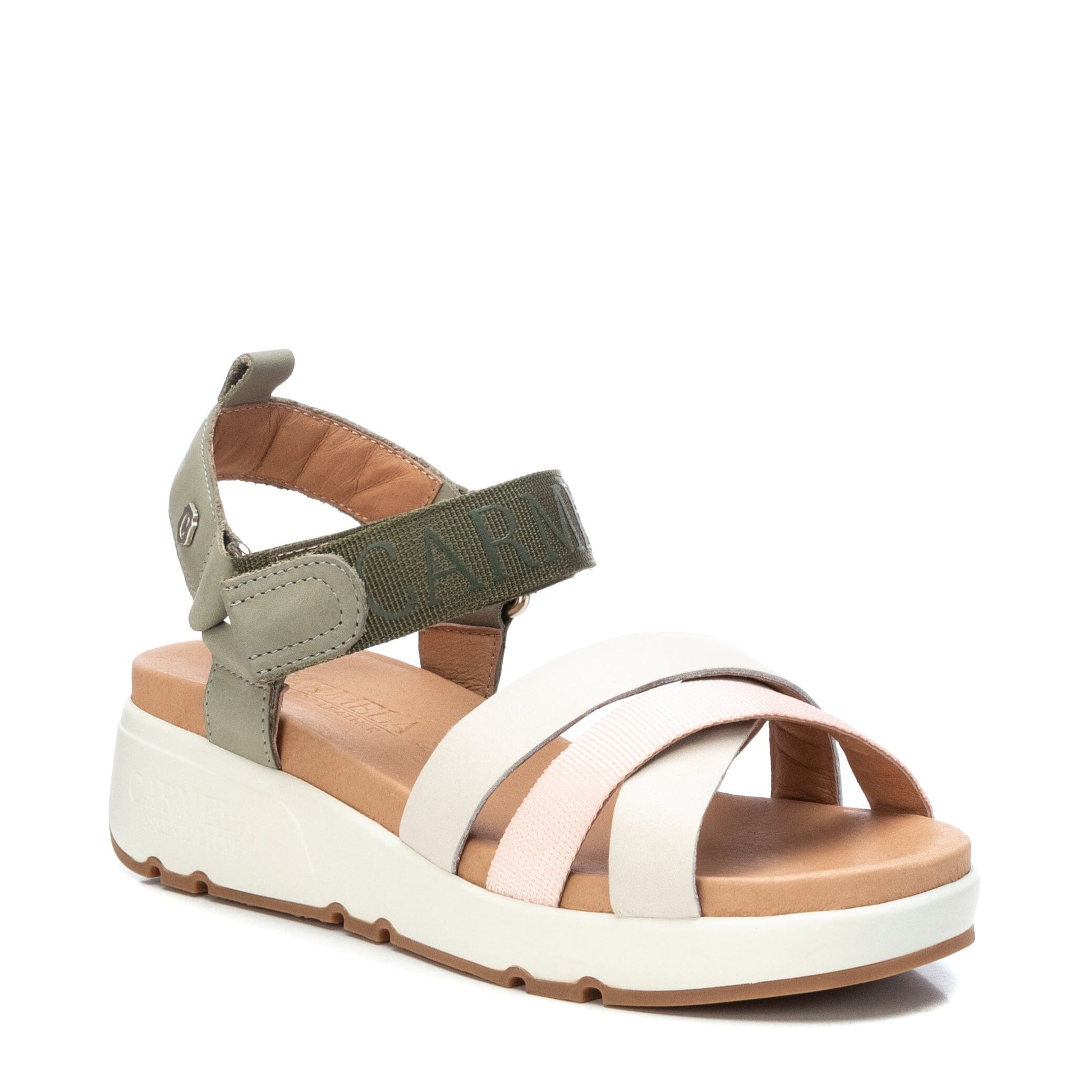 68468 Spanish leather sandals in sport deluxe style in Khaki, white sandals Sam Star Shoes Khaki/White 38 (5) 