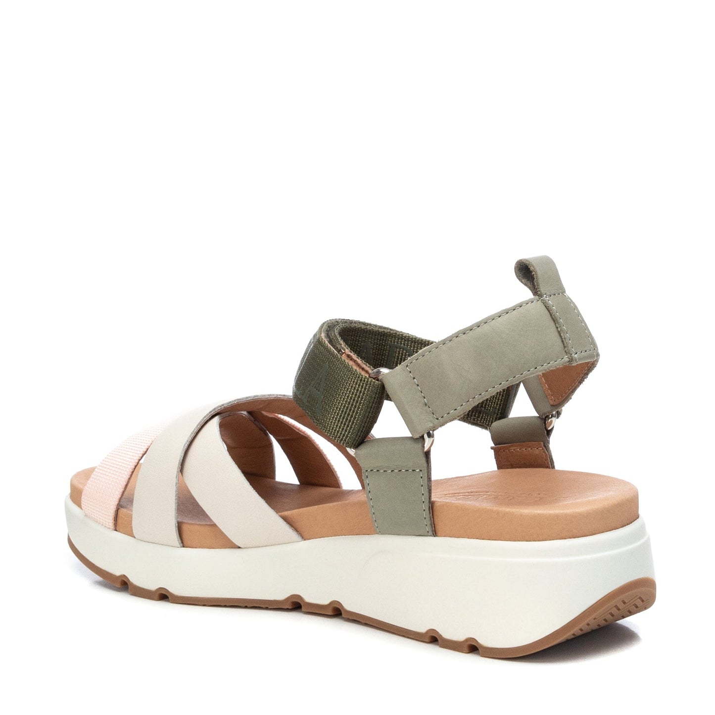 68468 Spanish leather sandals in sport deluxe style in Khaki, white sandals Sam Star Shoes 