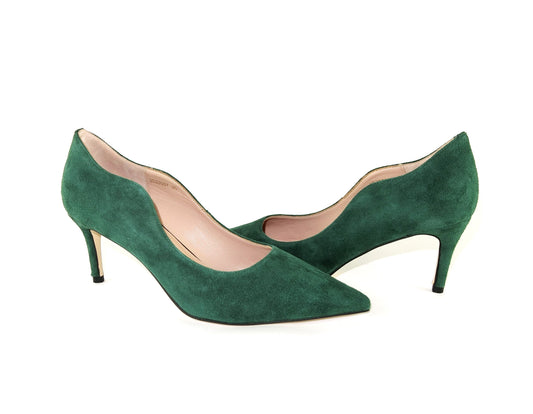 SS23007 Leather court shoes with curve design- Dark green ladies shoes Sam Star shoes Dark green 38/5 
