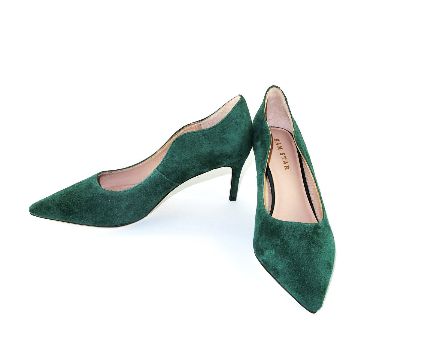 SS23007 Leather court shoes with curve design- Dark green ladies shoes Sam Star shoes Dark green 39/6 