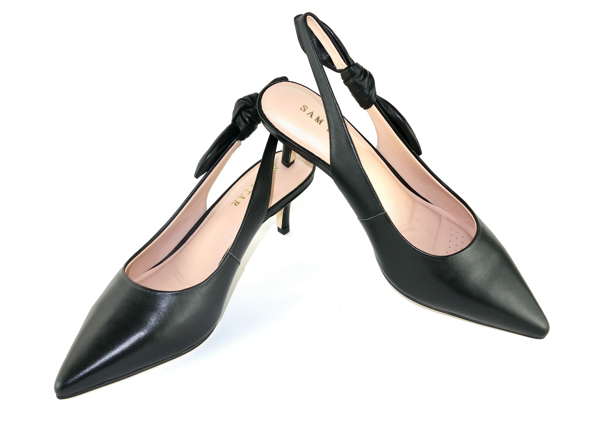 SS23006 Leather court shoes with sling back design (removable bow) Black and Beige ladies shoes Sam Star shoes Black 38/5 