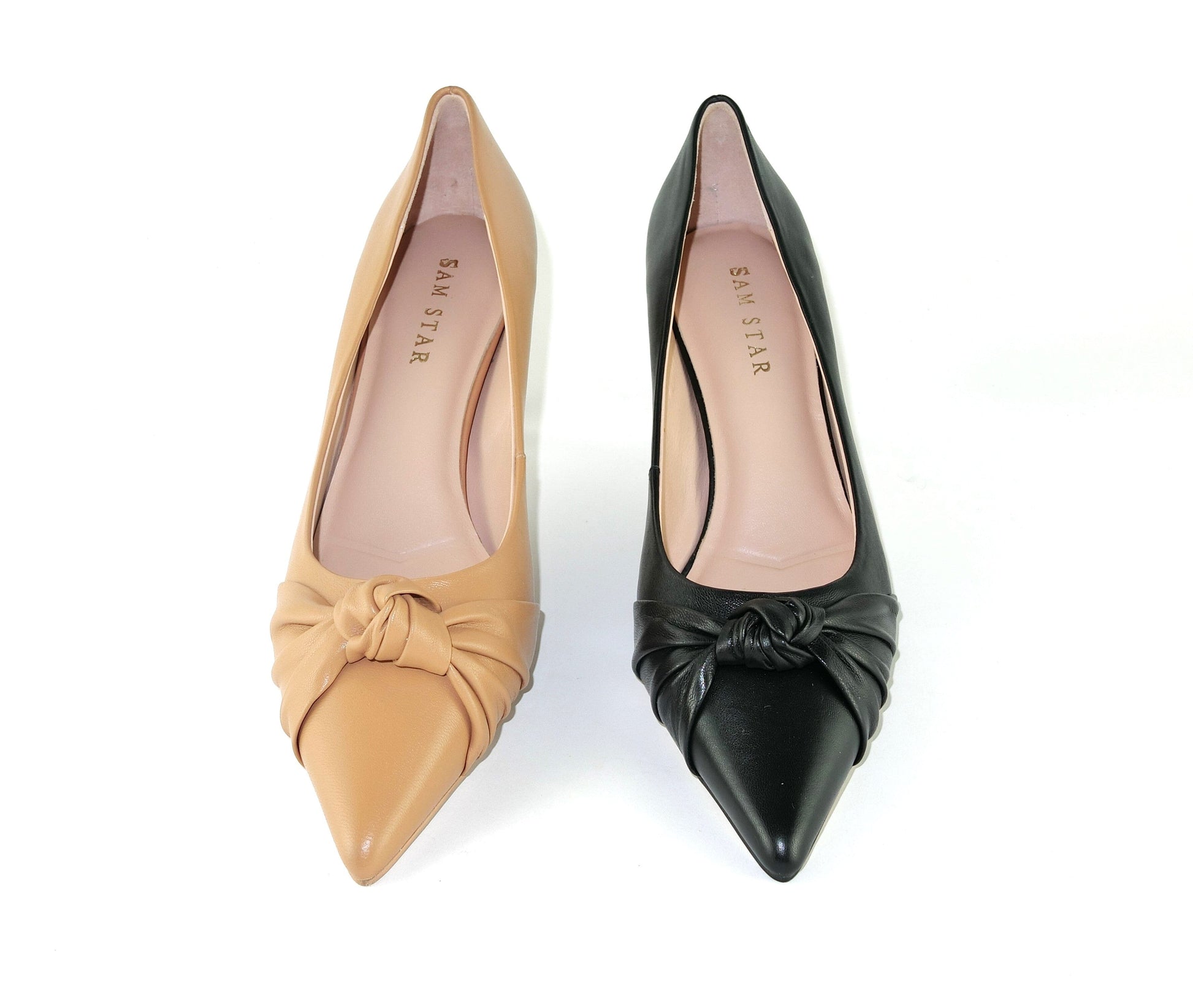 SS23004 Leather court shoes with knot design - Black and Tan ladies shoes Sam Star shoes 