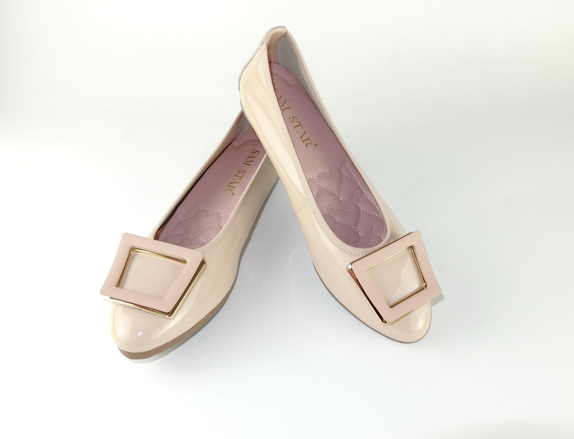 12W01 Leather Pointy buckle pumps with extra cushions (New) Pumps Sam Star Shoes Beige 38 (5) 