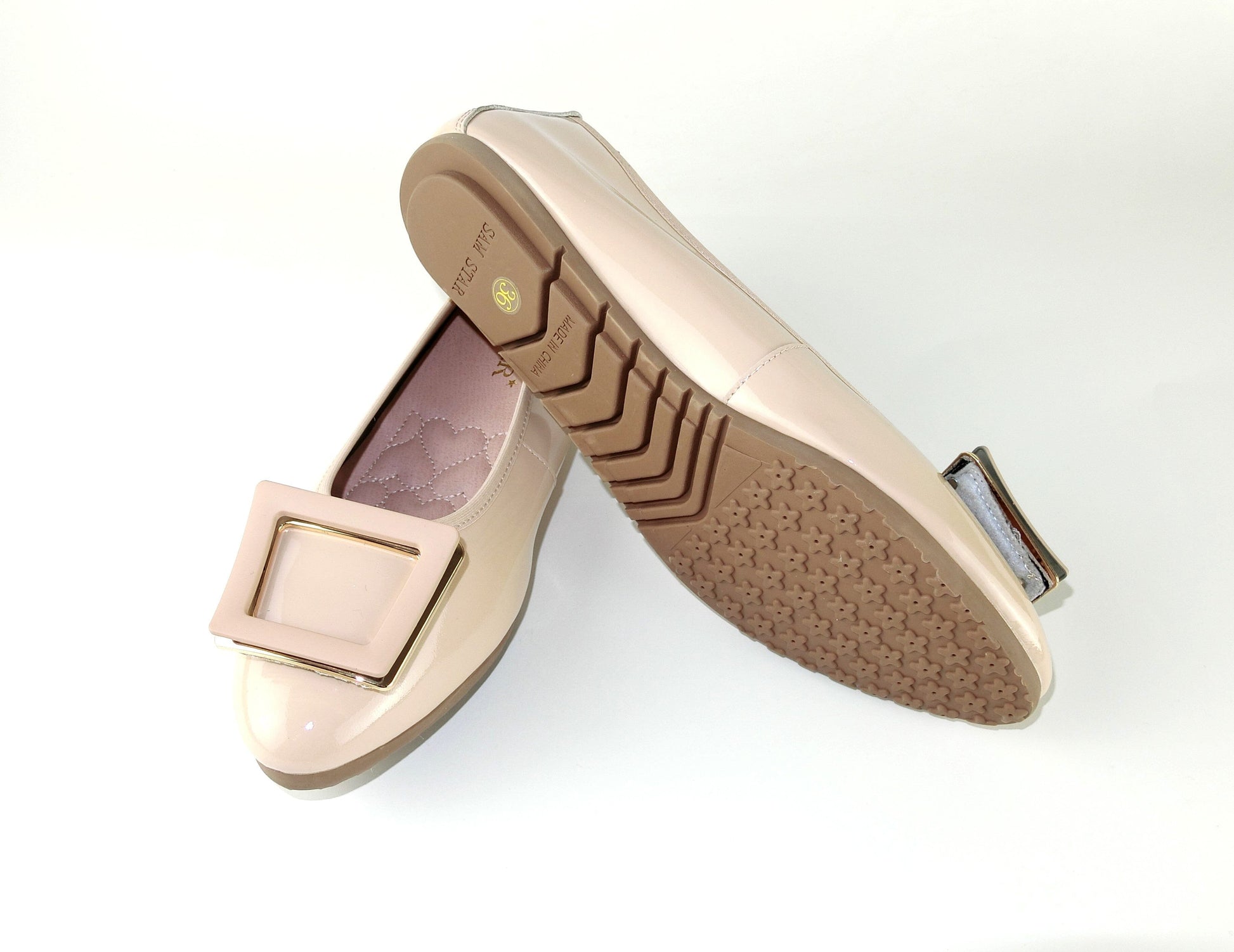 12W01 Leather Pointy buckle pumps with extra cushions (New) Pumps Sam Star Shoes Beige 37 (4) 