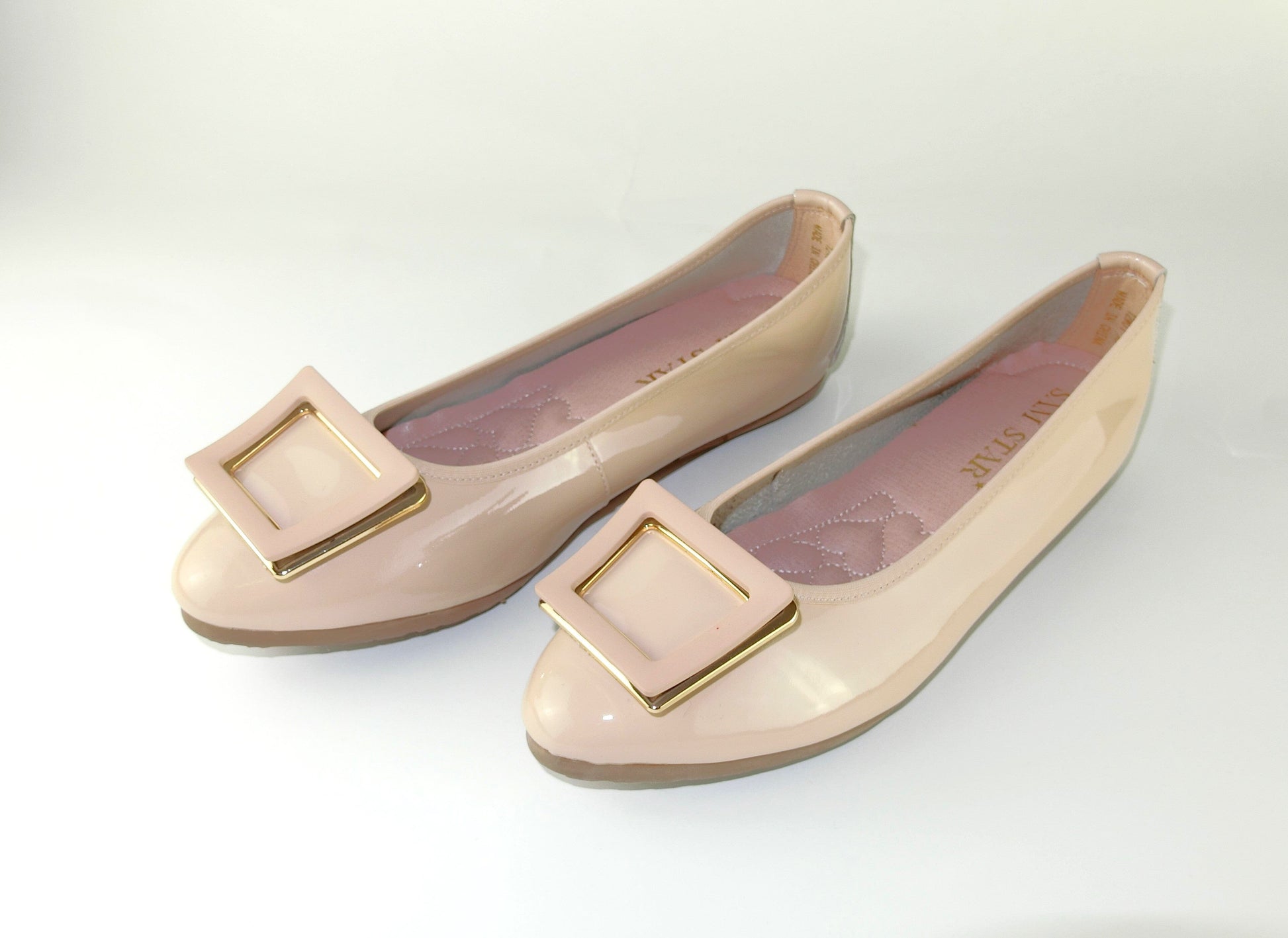 12W01 Leather Pointy buckle pumps with extra cushions (New) Pumps Sam Star Shoes Beige 39 (6) 