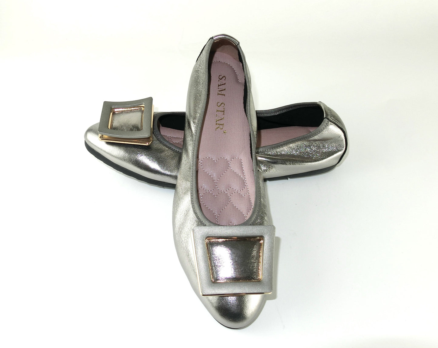 12W01 Leather Pointy buckle pumps with extra cushions (New) Pumps Sam Star Shoes Pewter 39 (6) 