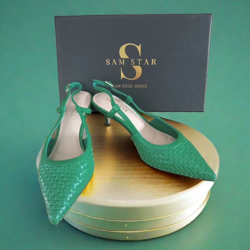 SS23010 Leather woven court shoes - Green (New Arrival) ladies shoes Sam Star shoes Green 38/5 