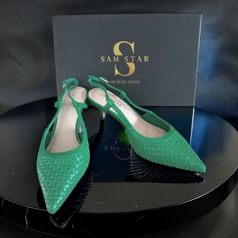 SS23010 Leather woven court shoes - Green (New Arrival) ladies shoes Sam Star shoes Green 39/6 