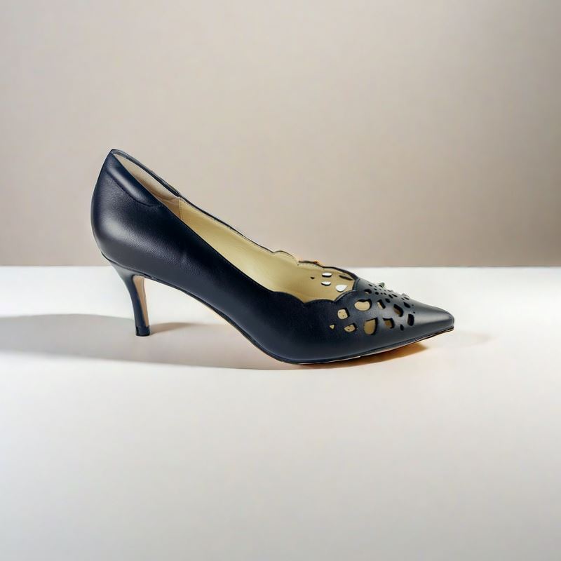 SS23008 Laser Cut Leather Court Shoes with extra cushion in Black ladies shoes Sam Star Shoes Black 36 (3) 